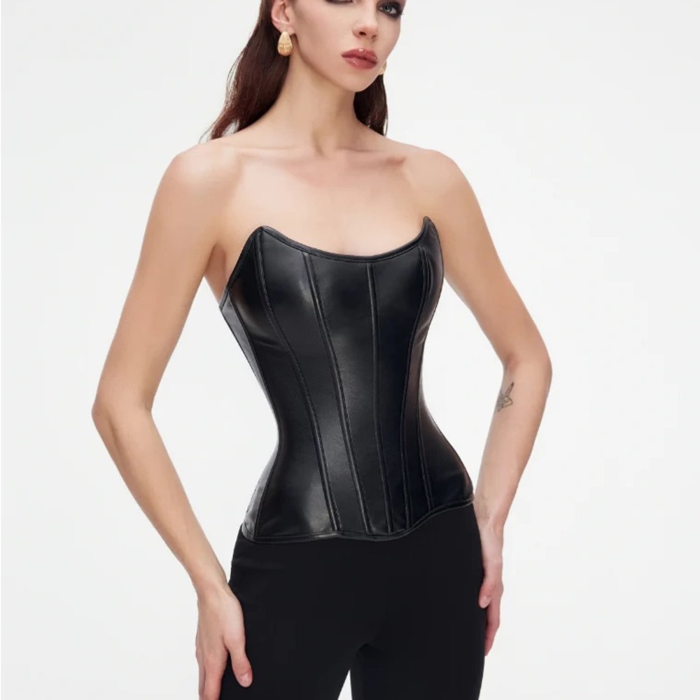 Perfect Corset Black Strapless Leather-Look Corset Top